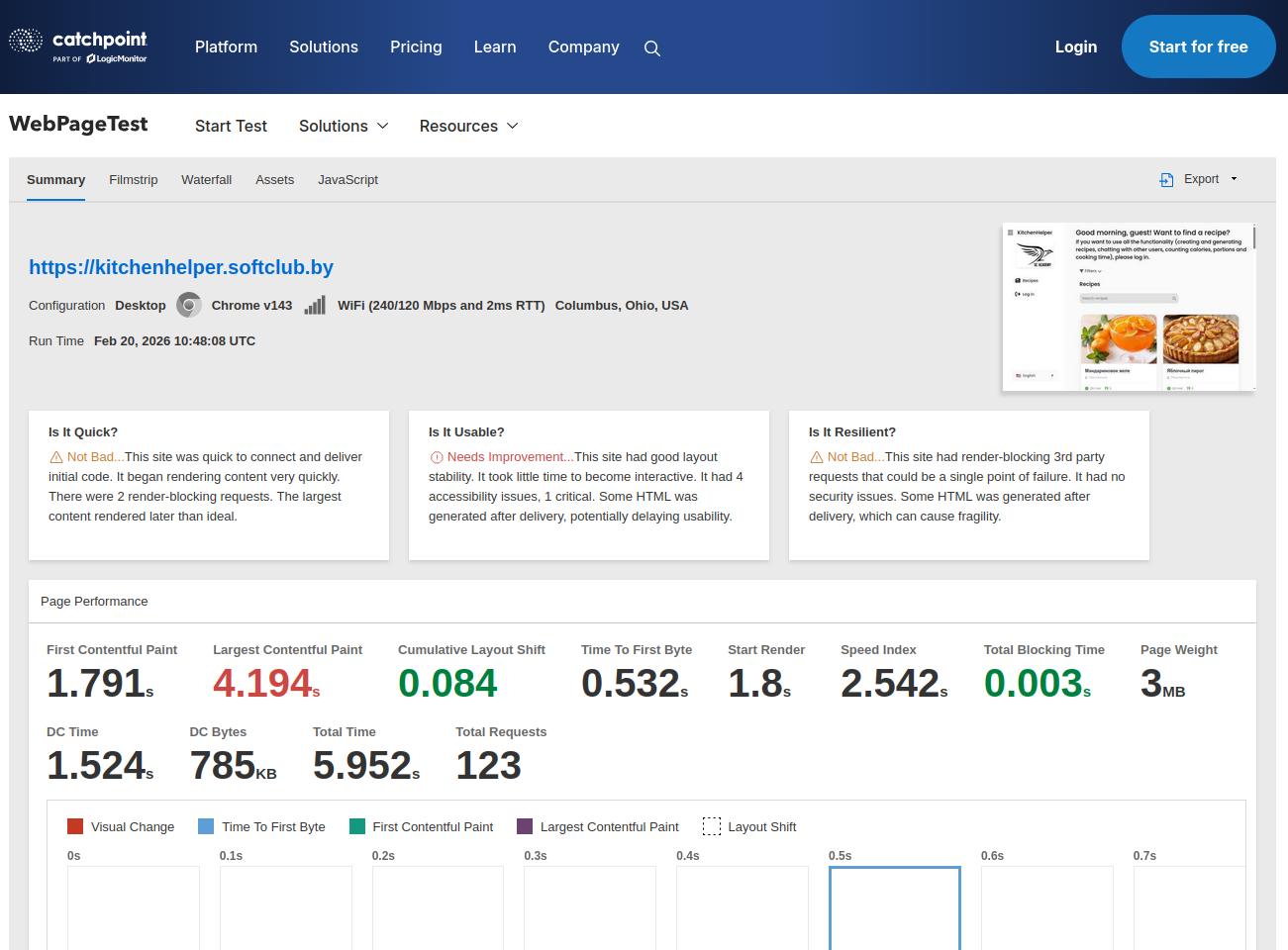 Скрин одного из тестирований